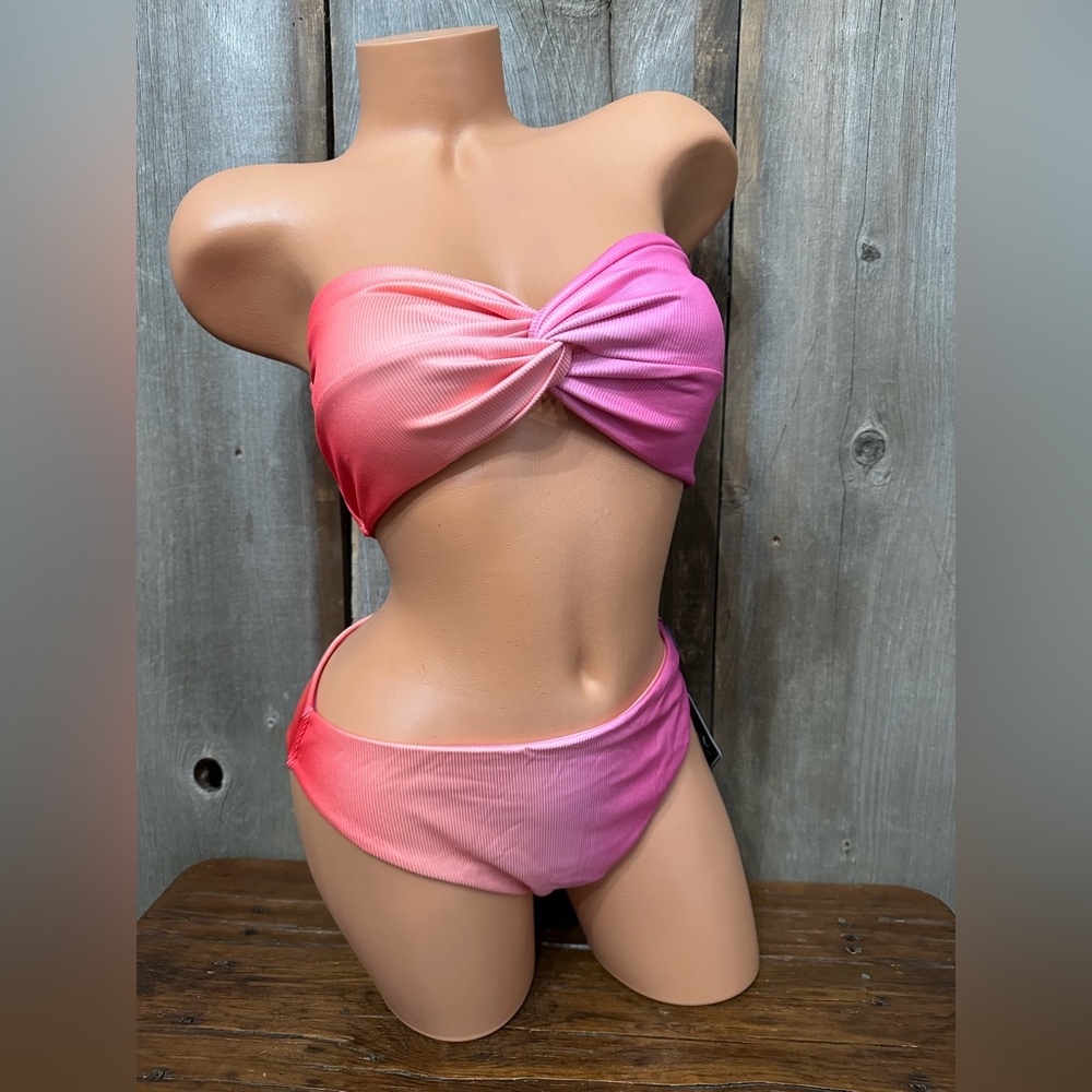ZAFUL Strapless Twist Bandeau Two Piece Bikini in Purple Gradient Size Medium